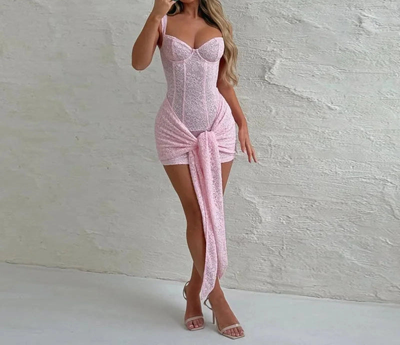 Dress Low-Neck Wrapped Ribbon Bodycon