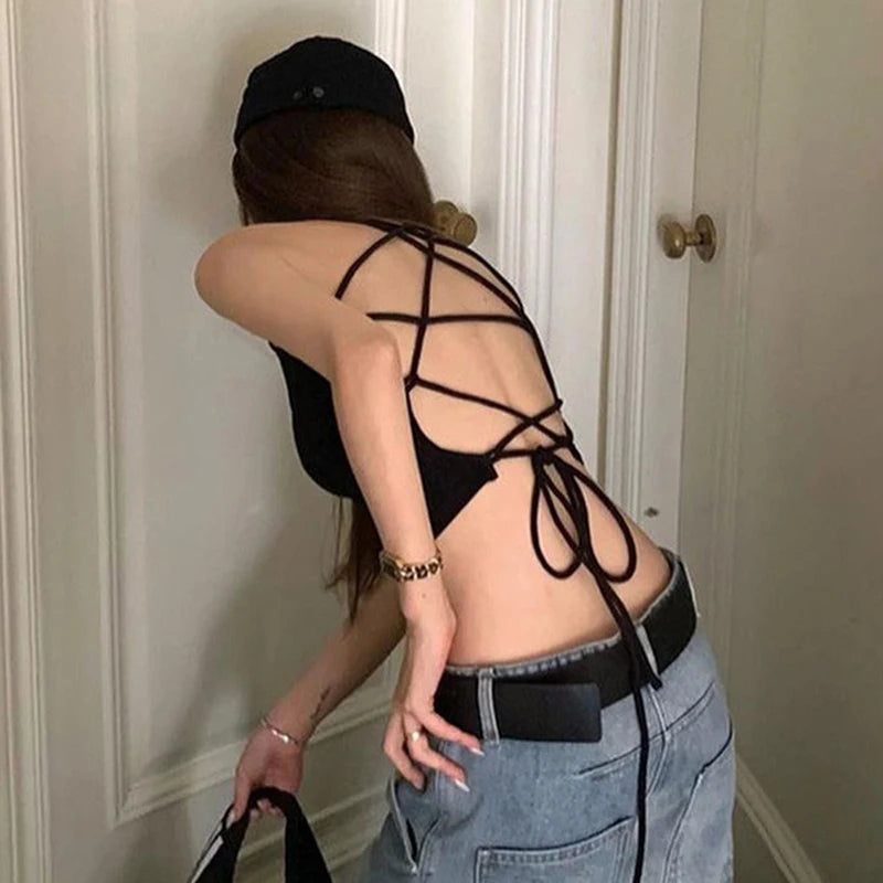 Black Backless Crop Top