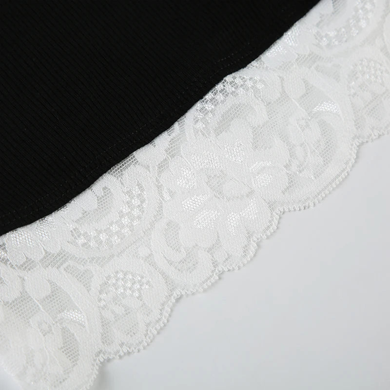 Lace Patchwork Slim Tee Shirt Long Sleeve Button Top