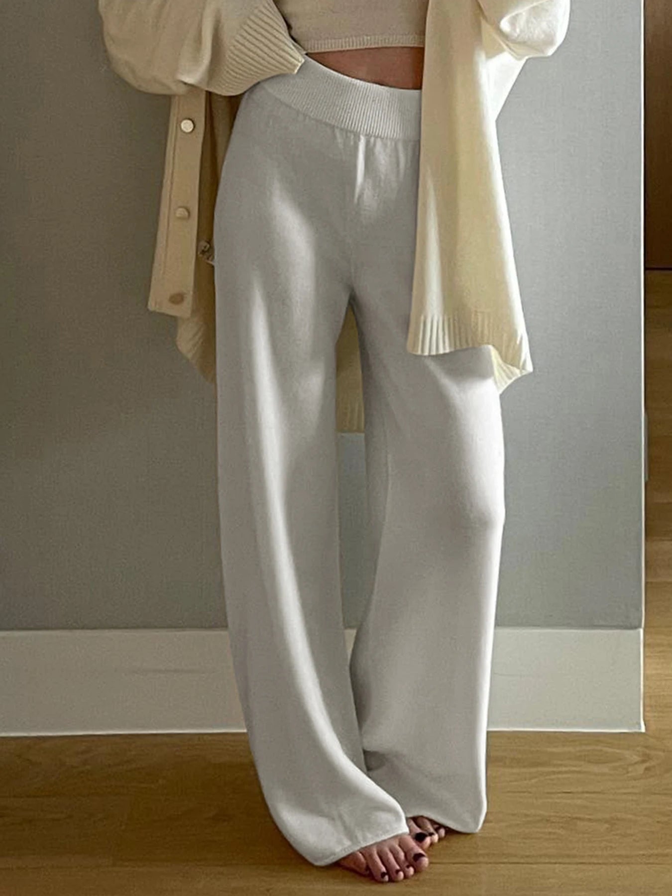 Turn-down Wait Trouer Wide Leg Pant All-match Bottom