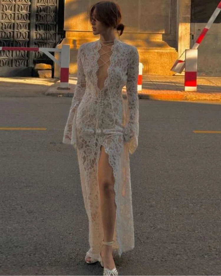 Embroidery Ruffles See Through Dress