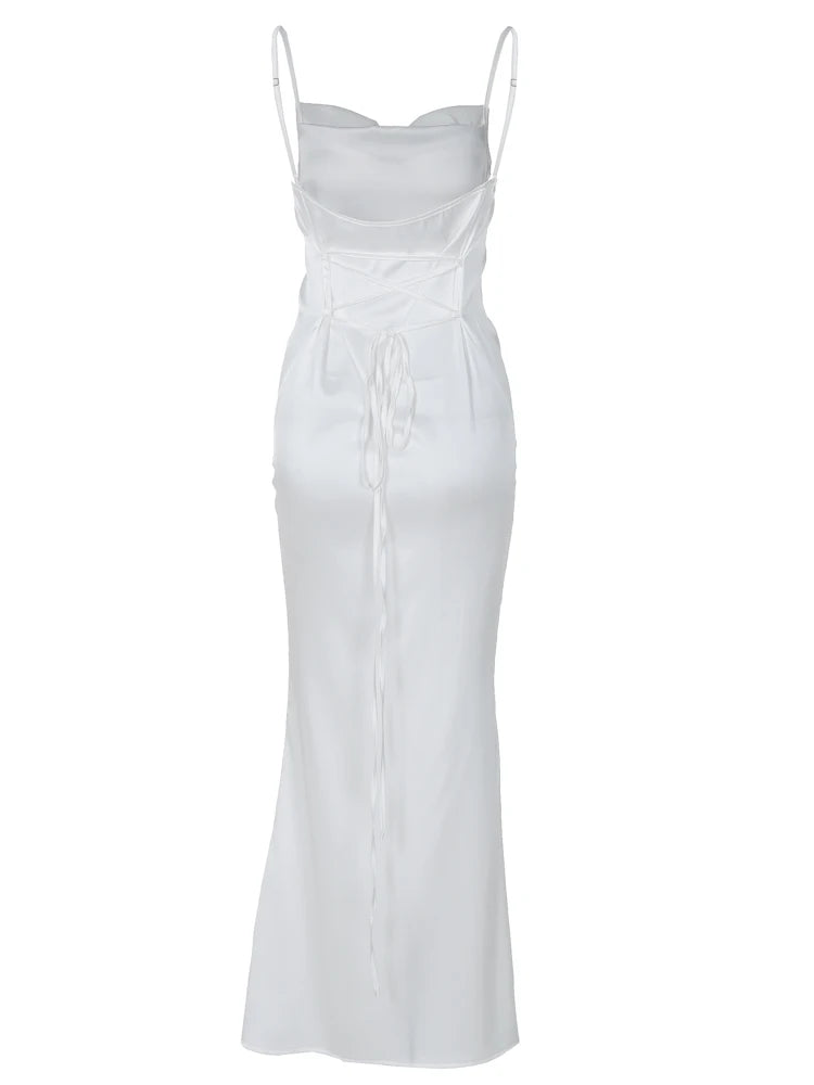 Satin Ruched Slim Sheath Maxi Dress