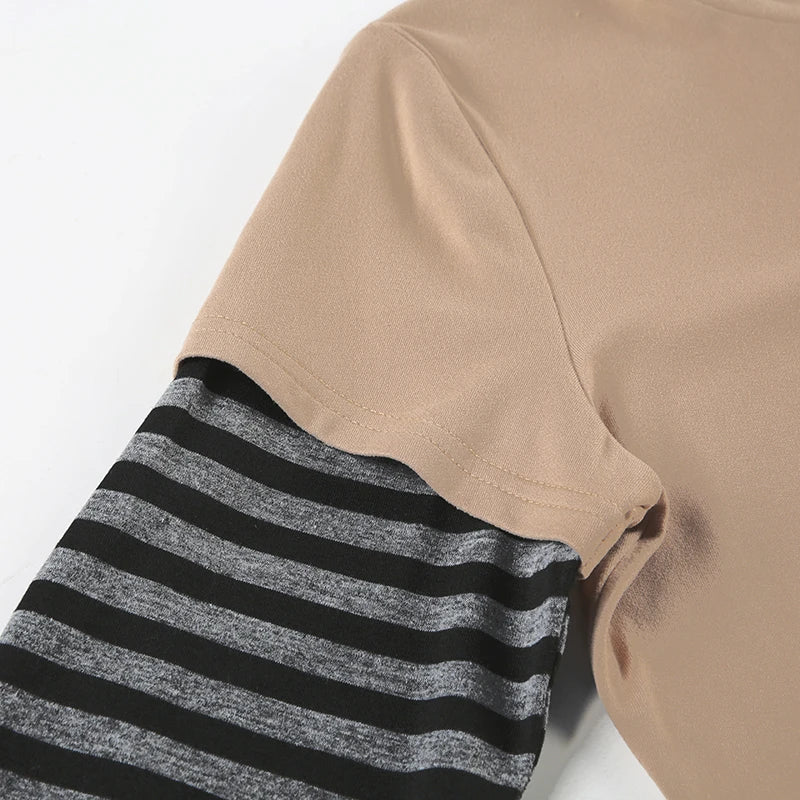 Patchwork Tshirts Crewneck Striped Top Tee
