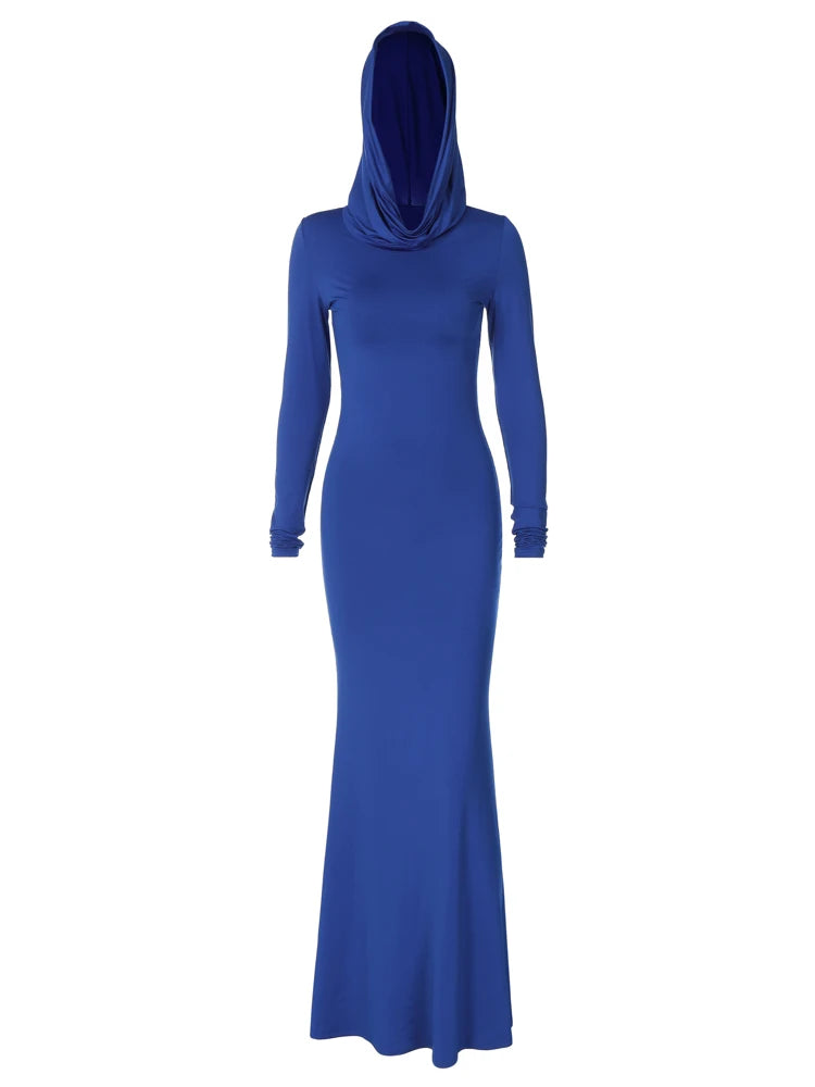 Hooded Long Sleeves Bodycon Maxi Dress