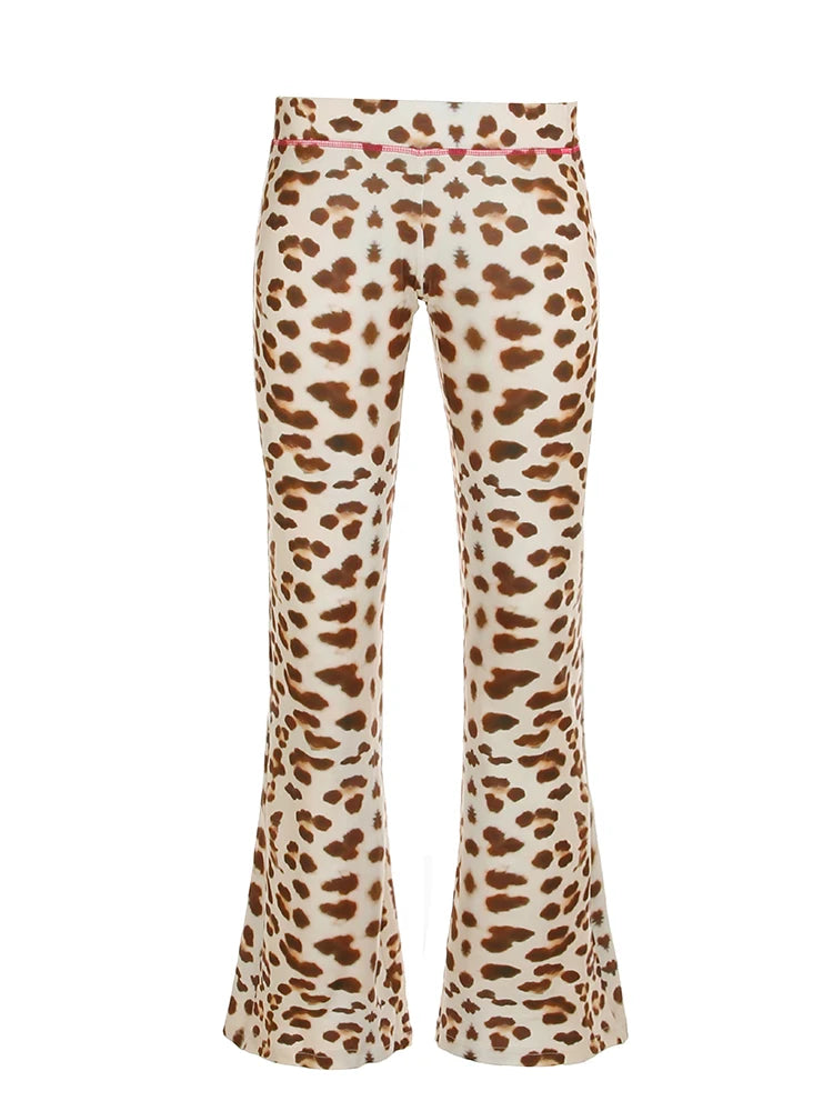 Leopard Print Flare Pants Letter Bottoms Fairycore Pants