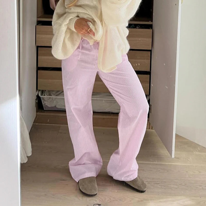 Striped Print Loose Trousers Lace-up Joggers Baggy Pants Bottoms