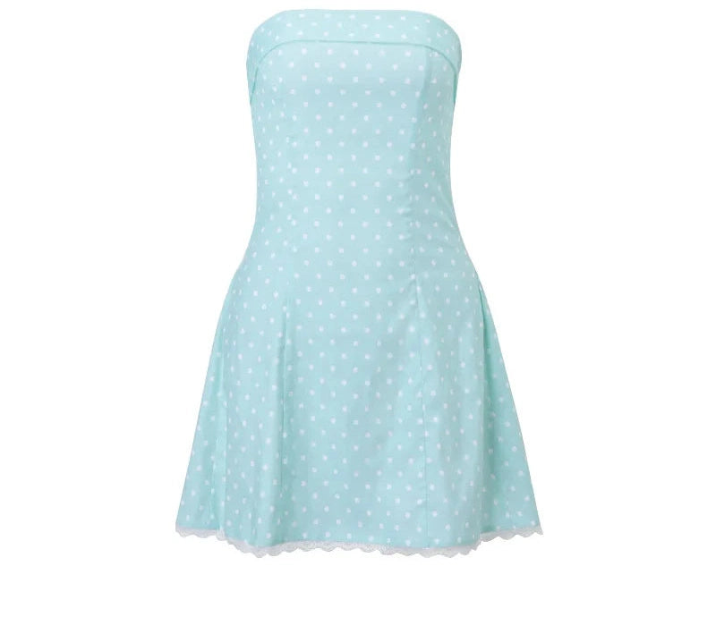 Slash Neck Cute Off Shoulder Dot Print Mini Dress Dress