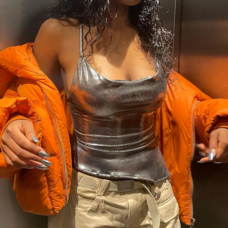 Silver Shiny Bodycon Top