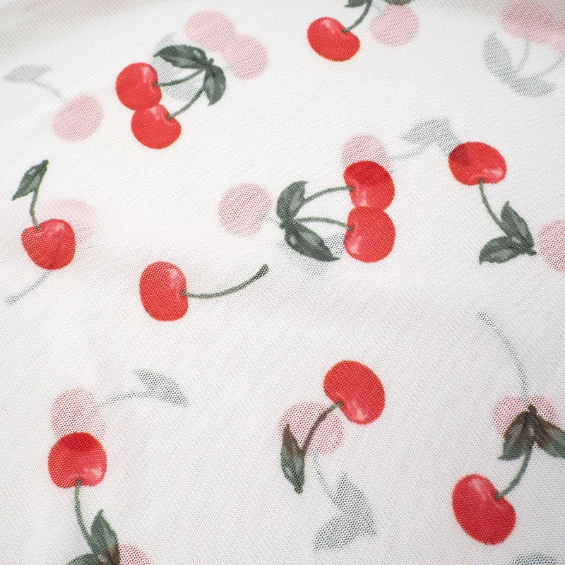 'S Spring/ Cherry Print Cake Edge See-Through Mesh Flare Pants tie Girls hearts