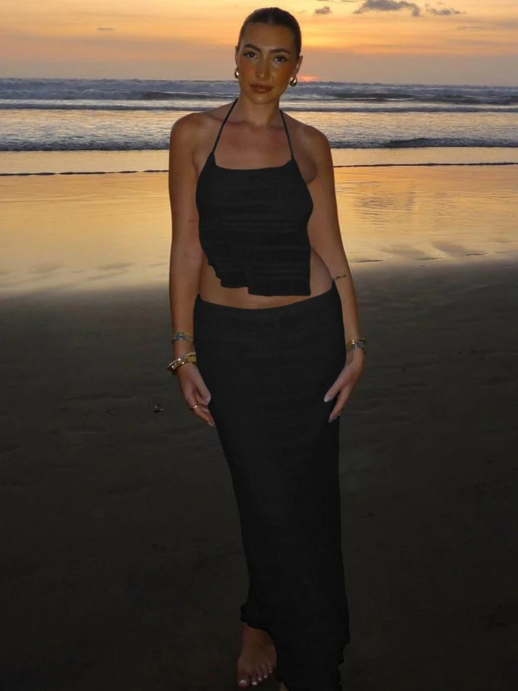Mesh See Through Backless Two Piece Set