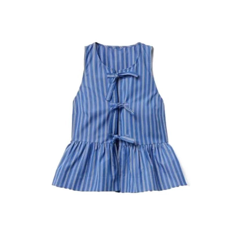 Striped Sleeveless Tie Up Top