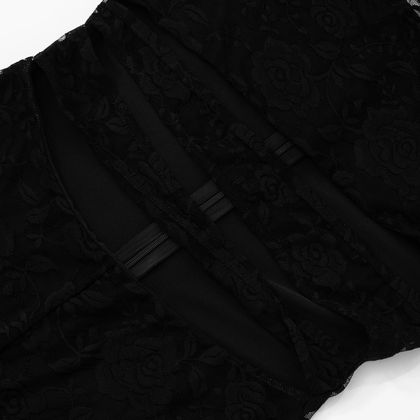 'S Lace Patchwork Playsuits Hollow Out See-Through Round Neck Sleeveless Zipper Tight Playsuits