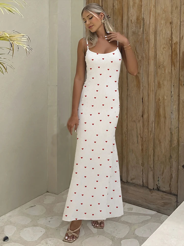 Panell Maxi Dress Claic U-neck Backless Sleevele Body-haping Long