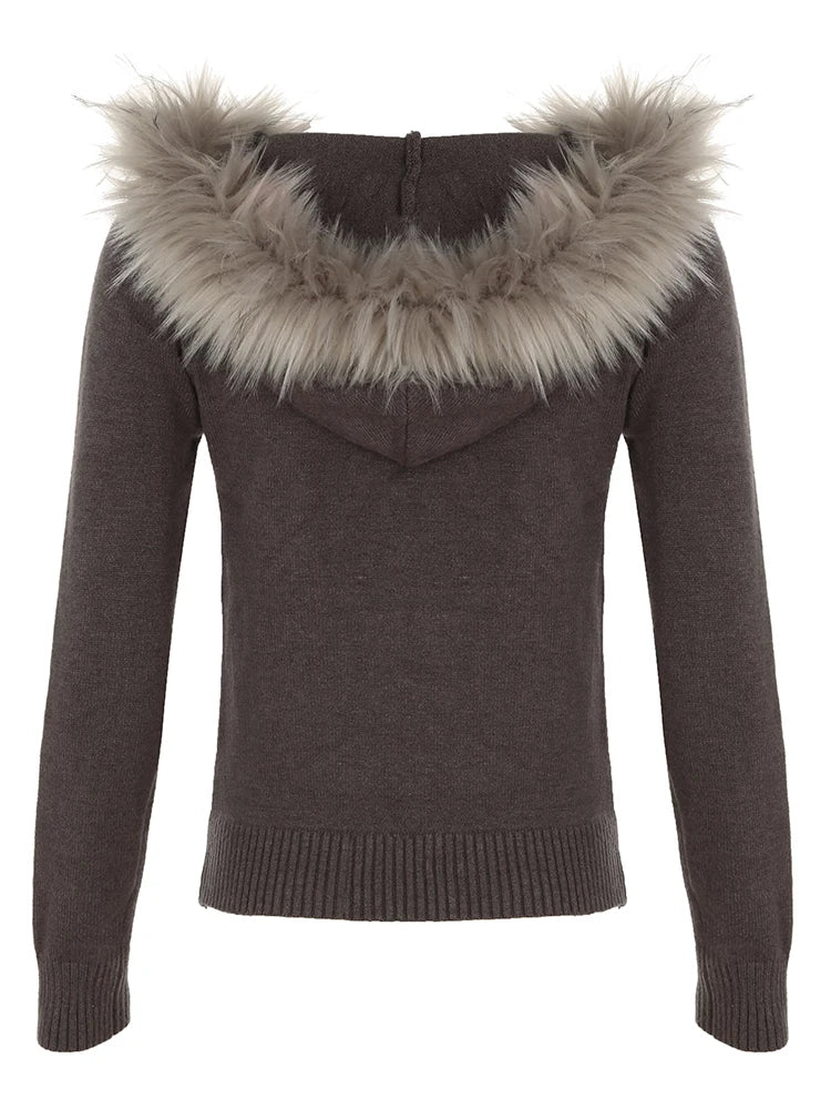 Zip Up Hoodie Coat 's Jackets Kintted Cardigan Twist Grain Fur Neck