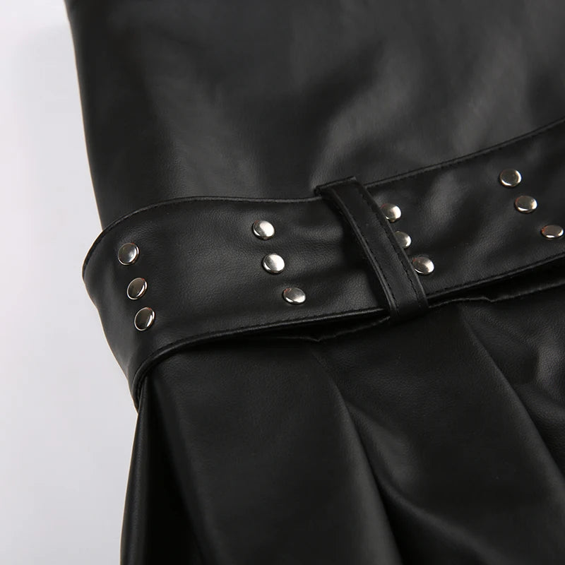 Low Waisted PU Black Mini Shorts Grunge Adjustable Zipper Bottoms