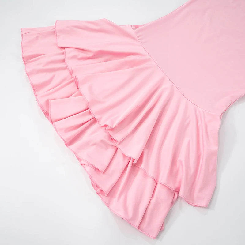 And Color Slant Shoulder Pullover Sleeveless Stereoscopic Flower Decoration Pleated Short