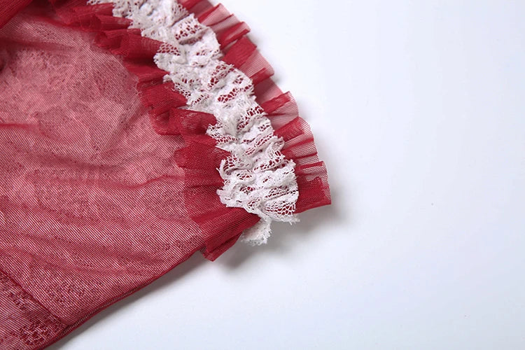 Mesh Scarf Patchwork Lace Ruffled Irregular Hem Long Tassels Frenulum Street Versatile Girly Sweet Top