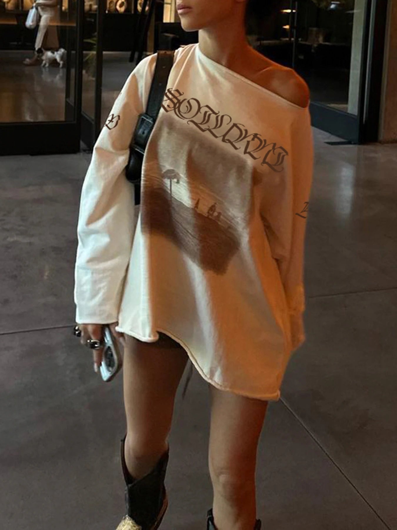 Graphic Print Oversized Sweatshirts Crewneck Loose