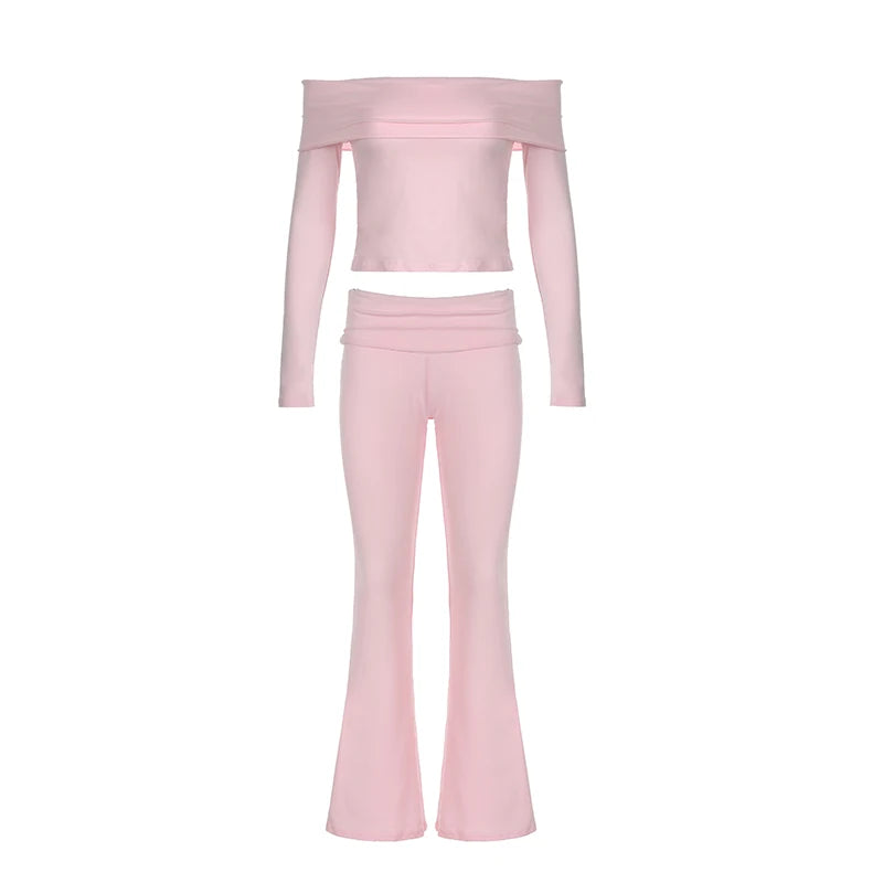 Slash Neck Top and Pants Sets 's Two Pieces Of Slim