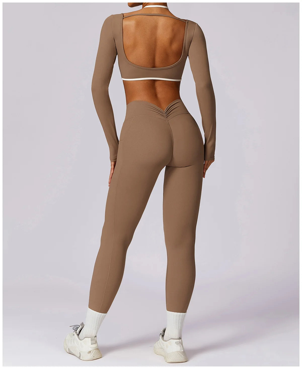 2 Pieces Tracksuit Yoga Set Workout Sports Gym Fitness Long Sleeve Crop Top High Waist Leggings Sports Suits