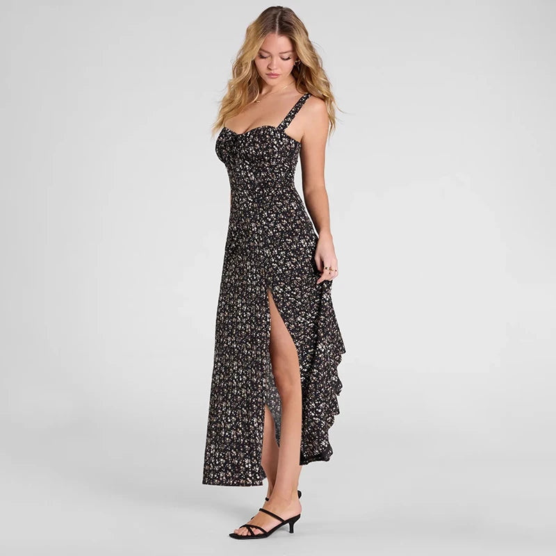'S Spring Floral Backless Chest Strap Slim Camisole High Open k Dress Rustic