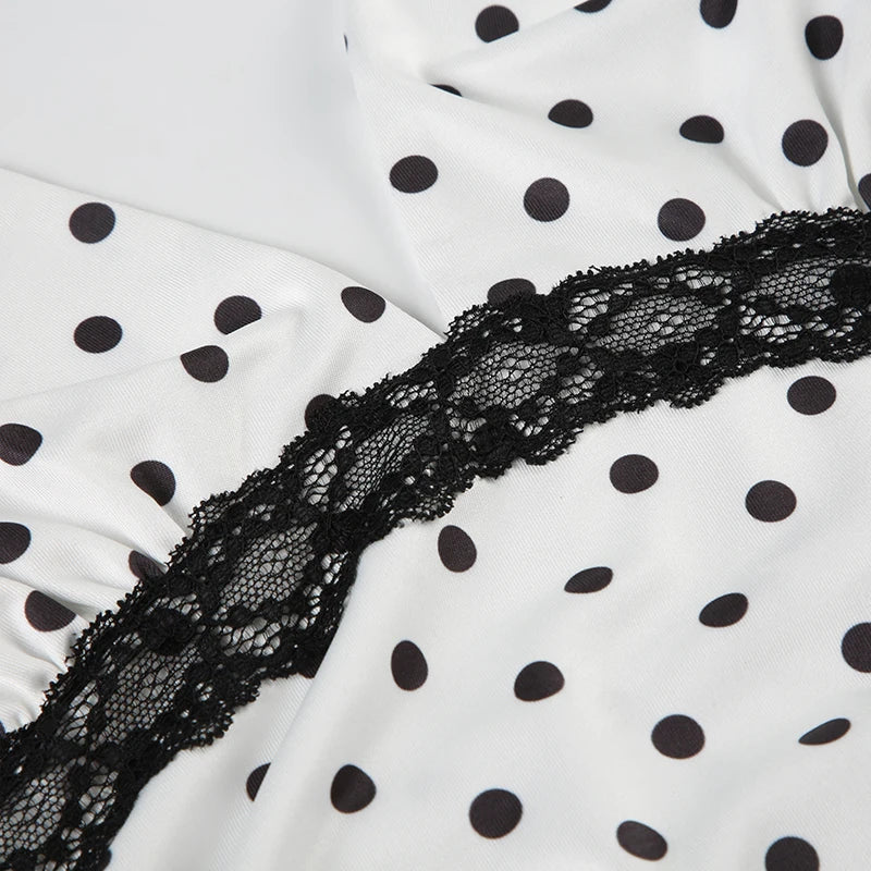 Lace Patchwork Slim Camisole Dot Print Backless Halter Bustiers wrat 's