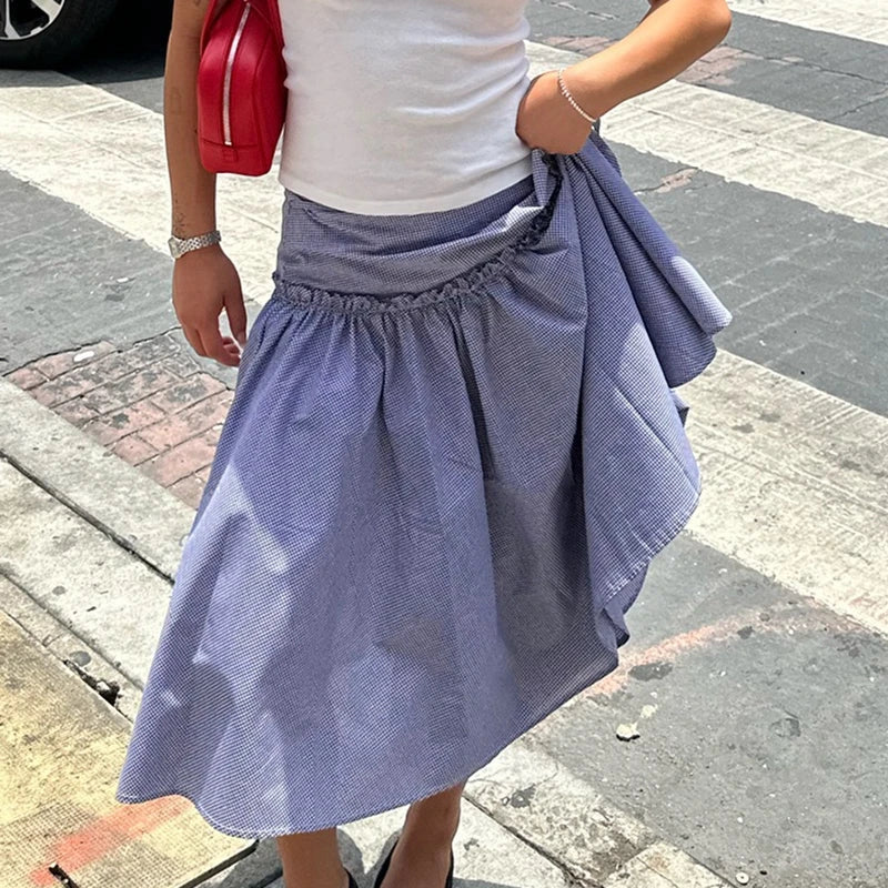 90s Ruffles Coquette Low Waist Loose Midi Skirt