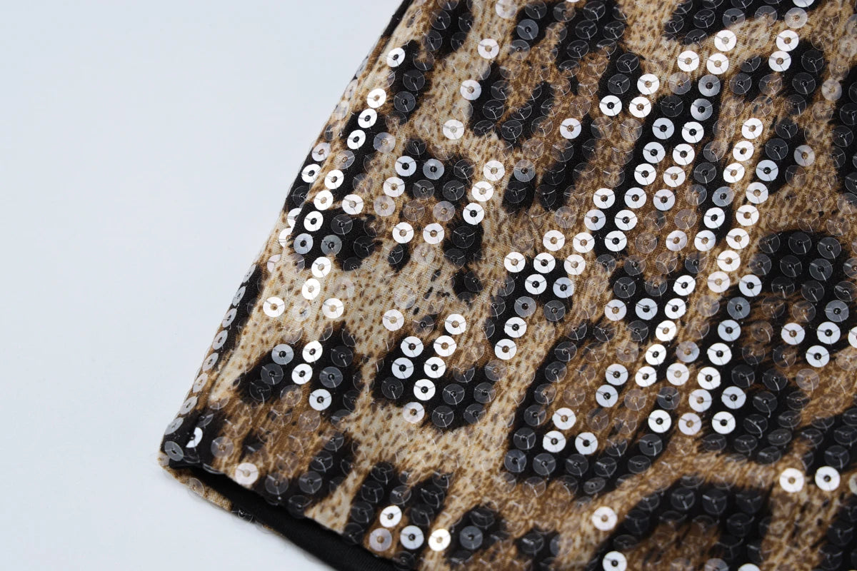 Leopard Sequins Slim Shorts