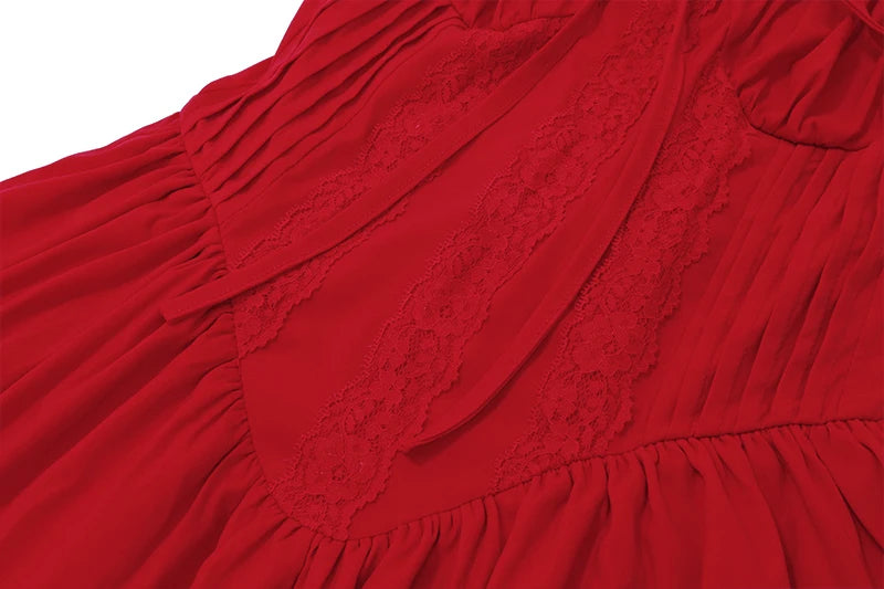 Red A-Line Lace-Up Mini Dress