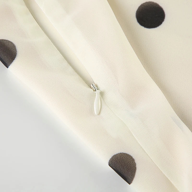 Beige Midi Skirt with Black Dots