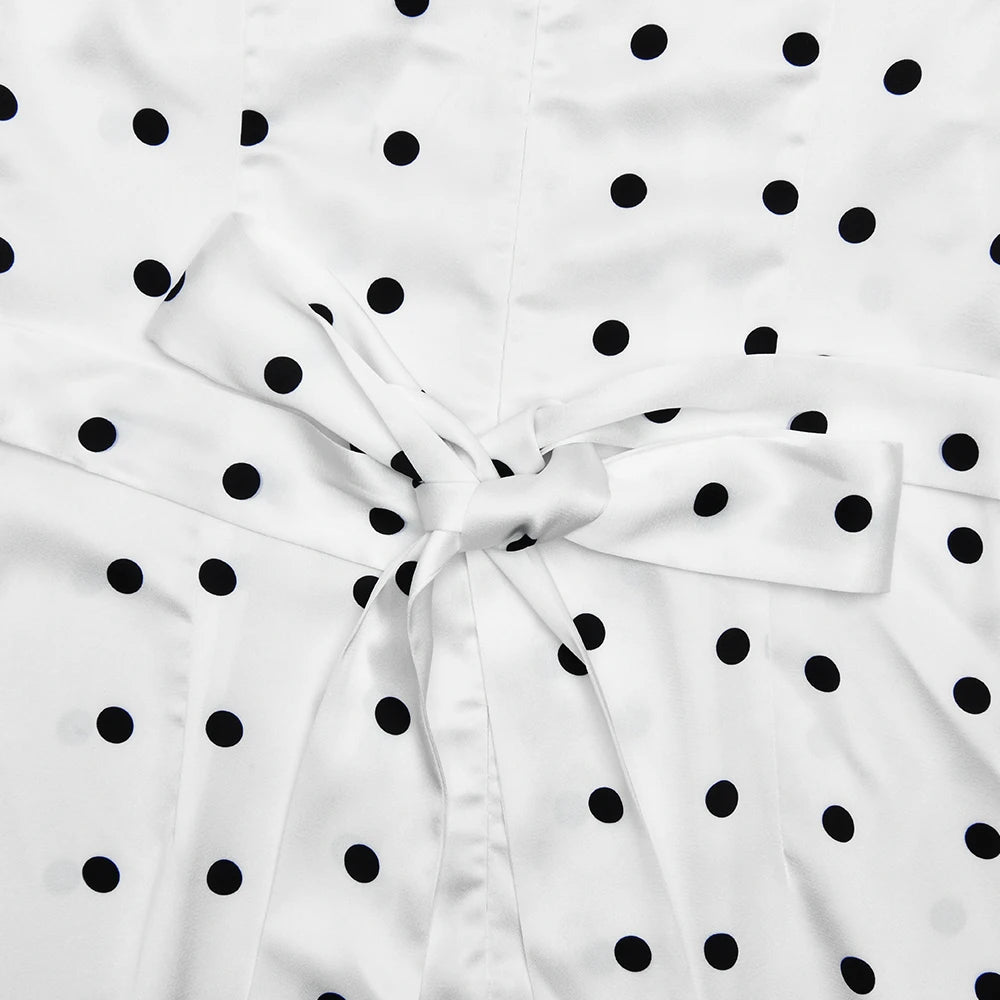White Polka Dot Short Sleeve Slim Maxi Dress