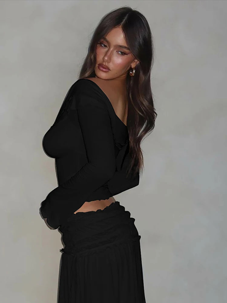 Off Shoulder Ruched Top Mini Skirt Set