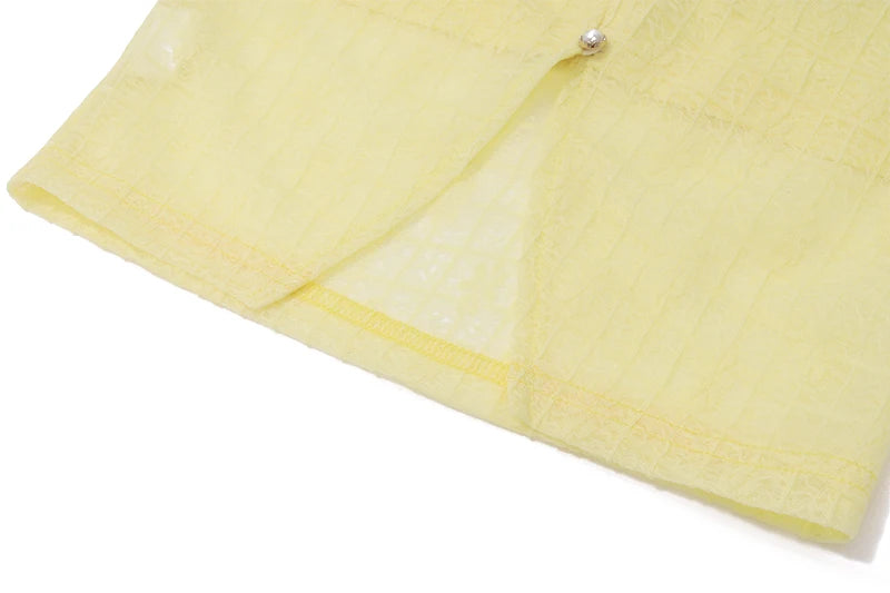 Yellow Strapless Crop Top and High Waist Midi Skirt Set
