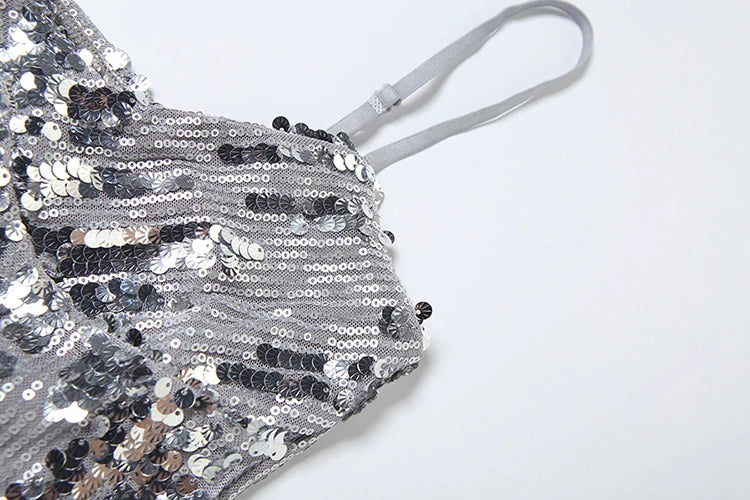 Sequins Glitter 2 Piece Set Thin Camisole Puffy Skirt Matching