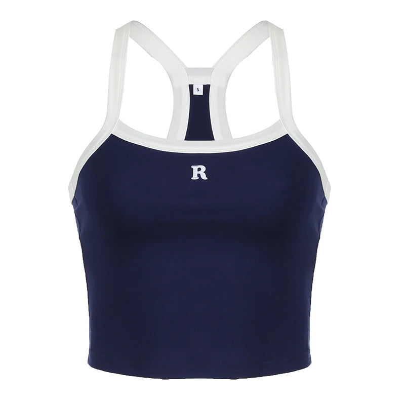 Letter Embroidery Camisole Backless Sleeveless 's Top Shirts