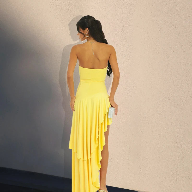 Color Irregular Slim Layered Ruffle Sheath Dress