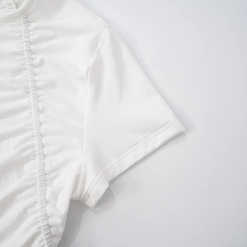 Spring And Round Neck Color Wrinkles Tight T-Shirt Top Versatile