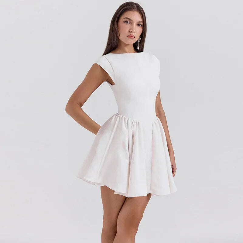 Backless A-line Dress Black Sleeveless High Waist Dress Slim