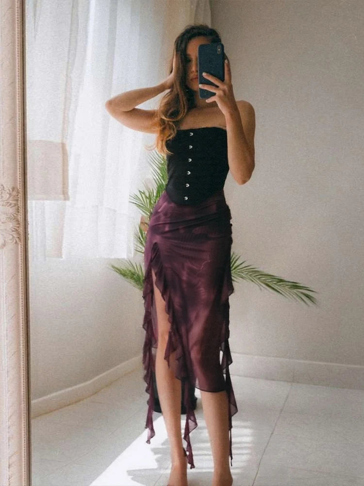 Purple Slim Midi Skirt