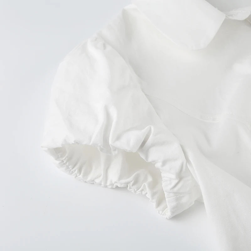 Tee Shirts Turn-down Collar Button Up Corset Blouses Short Sleeves Top