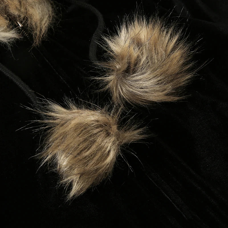 Zip Up Fur Neck Hoodie Coats 's Jackets Front Pockets