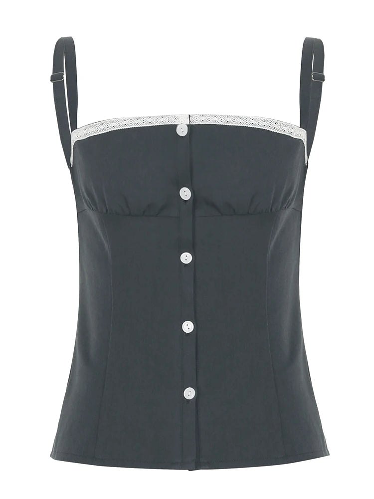 Lace Button Ruffled Slim Camisole Sleeveless Bustiers