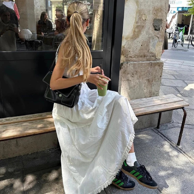 White Slim Sleeveless Maxi Dress