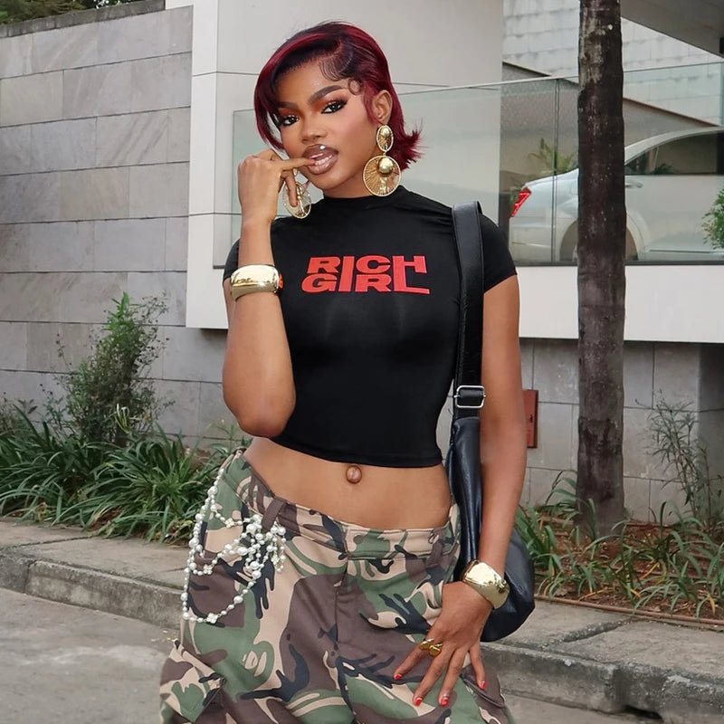 'S Short Slim Round Neck Letter Printed Short Sleeve T-Shirt Top Versatile