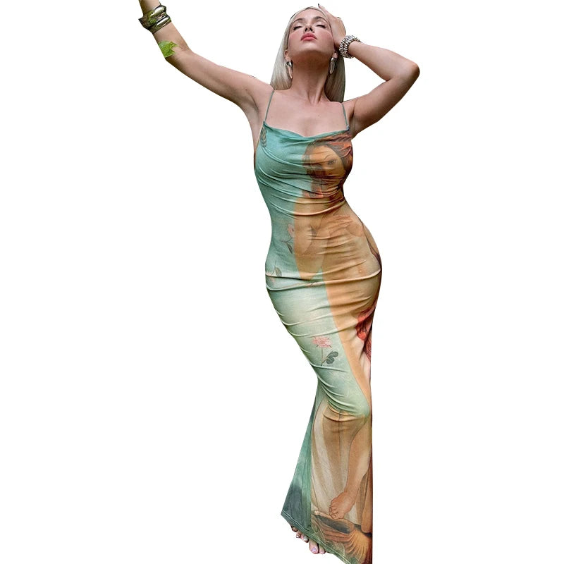 Canva Claic Dress Nake Body Swinging Collar Long Slit Pencil Skinny Slim Sleevele