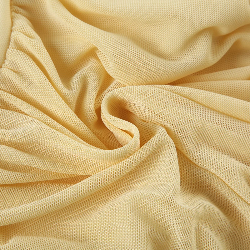 Yellow Flower Pleated Ruffles Low-Waist Mini Skirt