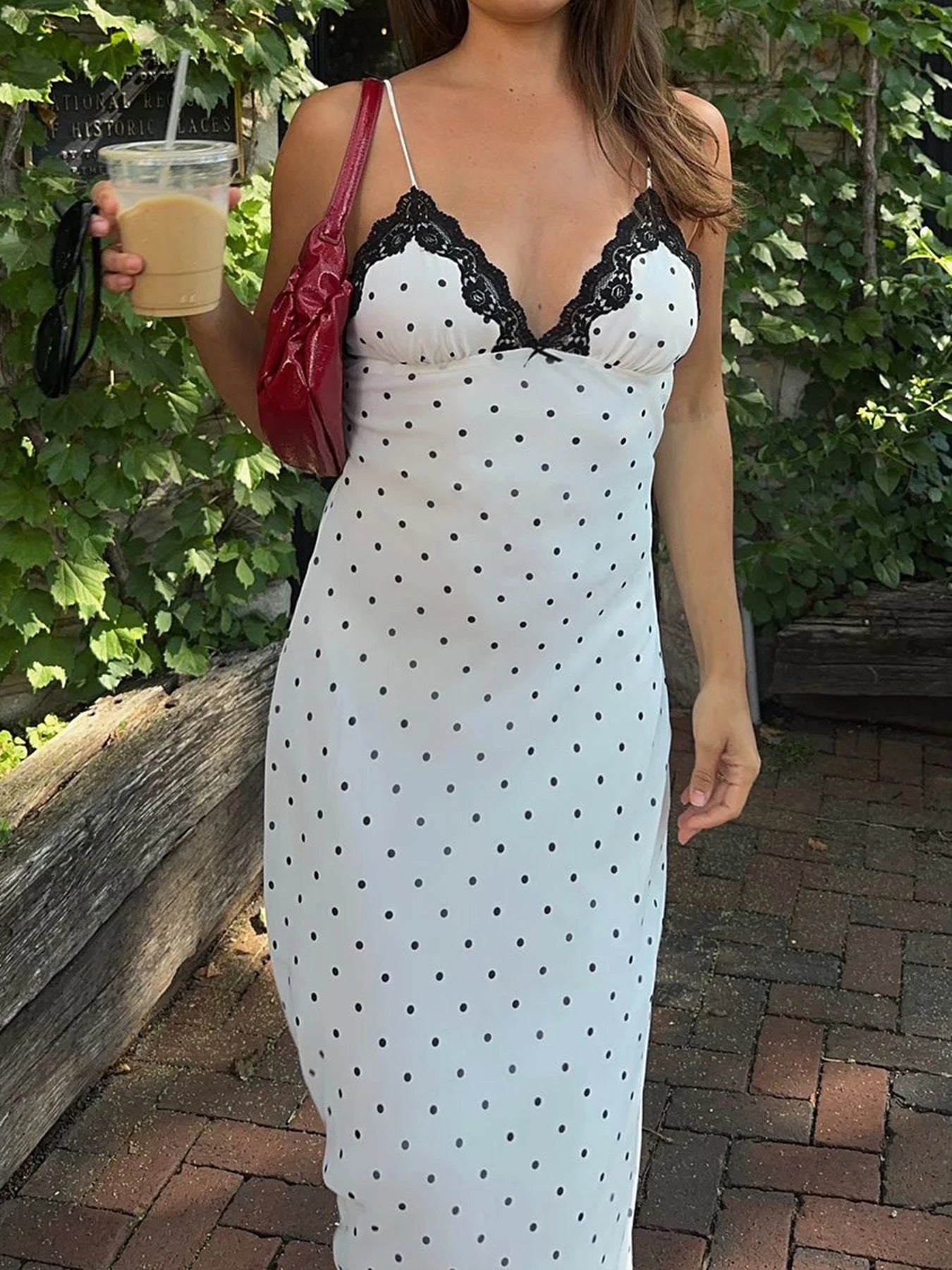 Lace Polka Dot Spaghetti Strap Dress Sleeveless