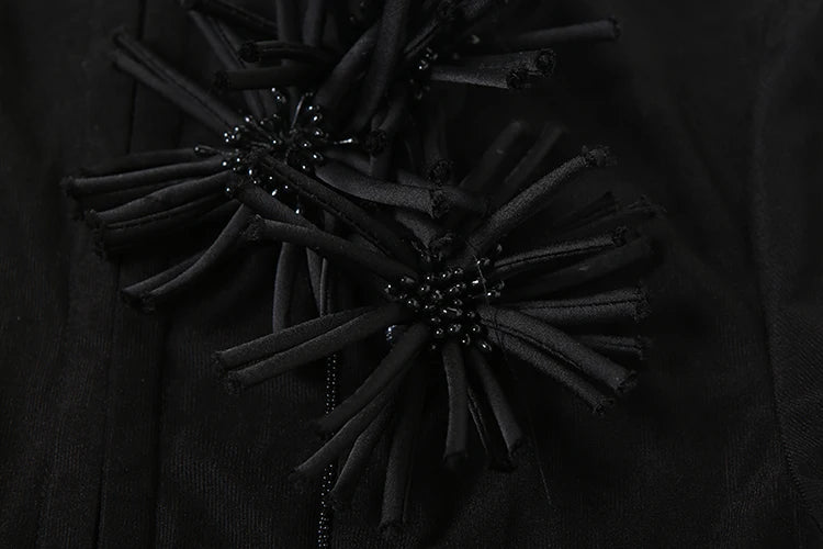 Tassel Applique Crop Top Single-Breasted Half-High Neck Tassel Midnight tie Versatile T-Shirt
