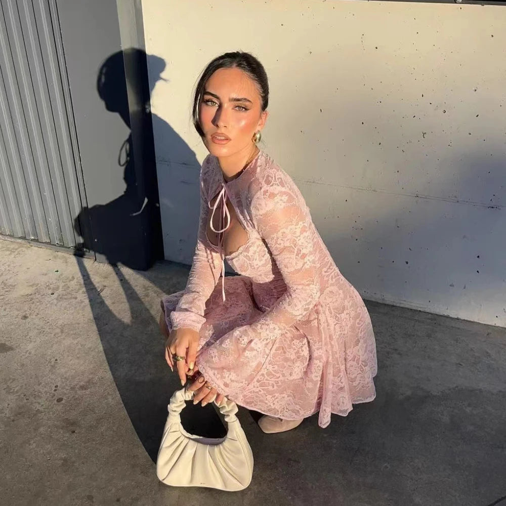 Dress Lace Cardigan Long Sleeve Birthday Dress A Line Dress