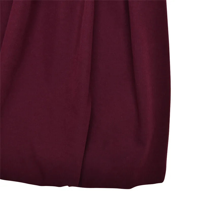 Patchwork Turtleneck Long Sleeve Mini Dress Burgundy High Waist A-line Dress Slim Street